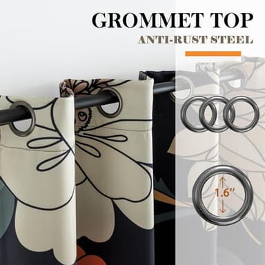 Tyrot Black Boho Floral 100% Blackout Curtains for Bedroom 84 inch Long 2 Panels Mid Century Botanical Black Out Curtains for Living Room Grommet Thermal Insulated Room Darkening Window Drapes,52Wx84L - Image 4