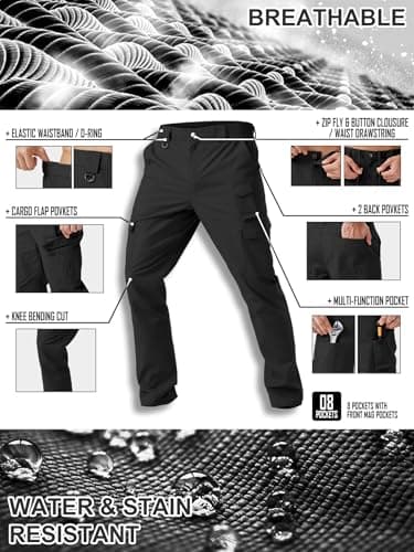 Winvote Men's Cargo Work Pants Water Resistant Tactical Pants 33" Lightweight Hiking Ripstop Pants Outdoor Apparel Black 32 - Image 3
