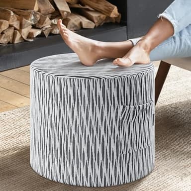 FAIORD Round Stuffed Pouf Ottoman, Footstool Ottoman for footrest, Floor Chair for Living Room Bedroom, Pouf Cushion with All-in-one Foam Filling - Image 1