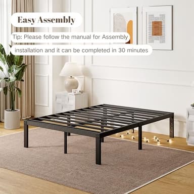 ZIYOO Full Size Bed Frame with Heavy Duty Steel Slat, 14 Inches Platform Bed Frame, Non-Slip Design, No Box Spring Needed, Easy Assembly, Quiet Noise Free, Under Bed Storage Space, Black - Image 5