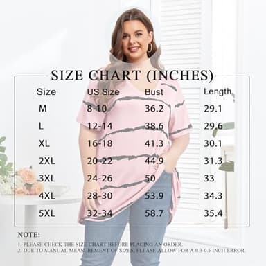 POPYOUNG Women's Plus Size Long Tunic Tops to Wear with Leggings Summer Short Sleeve Loose Fit Dressy Shirts M-5XL 5XL, Stripe Red - Image 4