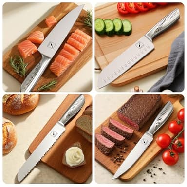 imarku Knife Set, 16PCS High Carbon Stainless Steel Kitchen Knife Sets with Block Ultra Sharp Knife Block Set, Japanese Knife Set with Dotted Non-slip Ergonomic Handle, Dark Brown, Best gifts - Image 8