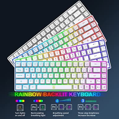 Snpurdiri 60% Wireless Gaming Keyboard and Mouse Combo,LED Backlit Rechargeable 2000mAh Battery,Mini Mechanical Feel Anti-ghosting Keyboard +Popular RGB Gaming Mice for PC Gamer (White) - Image 8