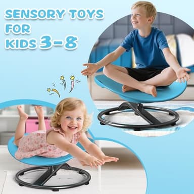 pozoera Spinning Chair for Autistic Kids - Sensory Spinning Chair for Autistic Children with Safety Handle & Non-Slip Design, Sensory Swivel Chairs for Kids 3-8 Years(Blue) - Image 7
