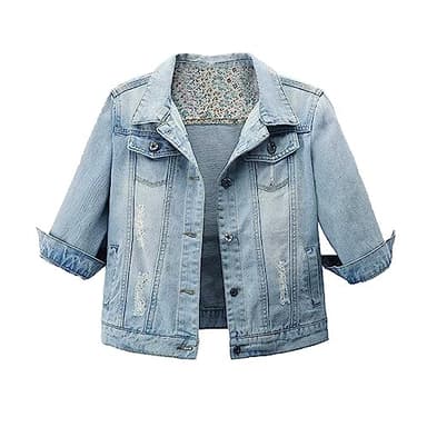 Hixiaohe Women Autumn 3/4 Sleeve Retro Short Denim Jackets Light Blue Jean Coats (Light Blue, 3X-Large) - Image 1