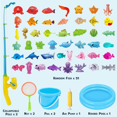 CozyBomB™ Magnetic Fishing Toys Game Set for Kids | Water Table Bathtub Kiddie Pool Party & Pole Rod Net, Plastic Floating Fish Toddler Color Ocean Sea Animals Birthday Age 3 4 5 6 Year - Image 2