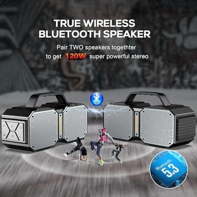 BUGANI Bluetooth Speaker, Shock Portable Bluetooth Speaker, Bluetooth 5.3, Waterproof, Wireless Speakers, 60W Super Power, Outdoor Speaker, Black (New Model) - Image 3