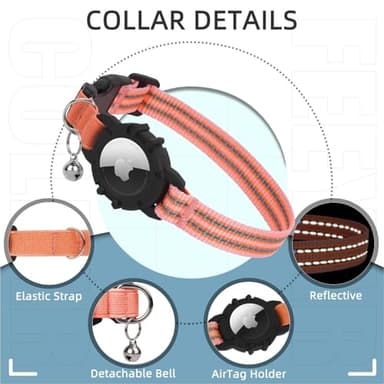 Reflective AirTag Cat Collar, Integrated Kitten Collar with Apple Air Tag Holder, Lightweight Cat Tracker Collars with Bell, Fits for Girl Boy Cats, Kittens and Puppies (Pink Coral, S) - Image 5