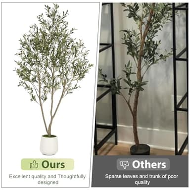 VIVATREES Olive Trees Artificial Indoor, 6FT Tall Faux Olive Tree with White Tall Planter, Artificial Plants with Natural Wood Trunk and Lifelike Fruits for Home Office Decor - Image 5