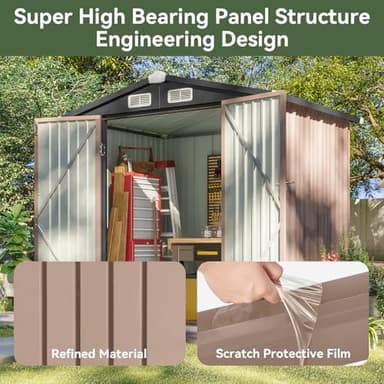 Aoxun 6.2x4 FT Shed Outdoor Storage Shed with Lockable Doors & Slooping Roof Metal Garden Tool Shed for Backyard, Patio, Poolside (Brown) - Image 5