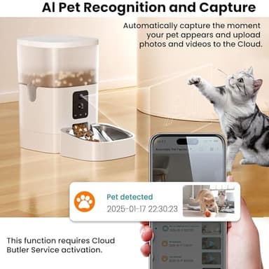 Automatic Cat Feeder with Dual Cameras, 2K HD Video with Night Vision, 5G WiFi Timed Pet Food Dispenser for Cat & Small Dog, 2-Way Audio, Easy APP Control, AI Pet Capture & Remain Food Record - Image 6