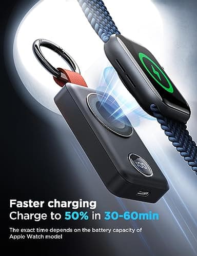 JOYROOM Portable 2000mAh Wireless Charger Compatible for Apple Watch Series 10/9/8/7/6/5/4/3/2/1/SE/UItra 2/Ultra, Compact Magnetic iWatch Charger Keychain Style Travel Essentials (Black) - Image 3