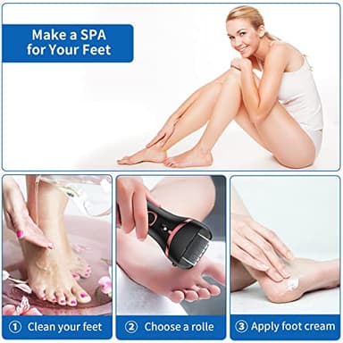 Electric Foot Callus Remover, Rechargeable Portable Electronic Foot File Pedicure Kits, Waterproof Foot Scrubber File, Professional Pedicure Tools, Foot Care for Dead Skin Ideal Gift, 3 Rollers - Image 5