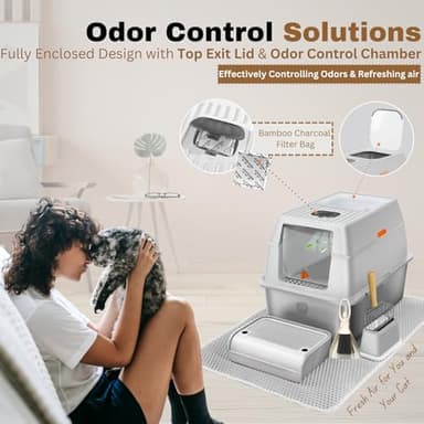 Fully Enclosed XXL Stainlessss Steel Litter Box with Lid, 8" Deep Pan, Large Stainless Steel Cat Litter Box for Big Cat with Scoop, Step Board, Mat, Brush, Odor-Free, Anti-Leak, Non-Stick (Light Gray) - Image 7