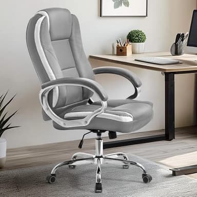 NEO CHAIR Office Desk Ergonomic Gaming Chair High Back Adjustable Computer Chair with Wheels and Lumbar Support Comfy Leather Executive Swivel (Grey) - Image 2