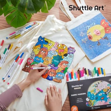 Shuttle Art 28 Colors Fabric Markers, Shirt Permanent Markers for Clothes Sneakers Jeans with 11 Stencils 1 Fabric Sheet, Fabric Pens for Kids Adult Painting Writing - Image 7
