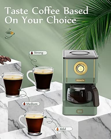 Amaste Drip Coffee Maker, Coffee Machine with 25 Oz Glass Coffee Pot, Retro Style Coffee Maker with Reusable Filter & Three Brewing Modes, 30minute-Warm-Keeping, Matcha Green - Image 5