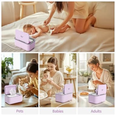 Baby Wipe Warmer, Wipe Warmer and Baby Wet Wipes Dispenser, Diaper Wipe Warmers with 3 Heat Modes and Large Capacity for Babies Pets, New Moms (Purple) - Image 3