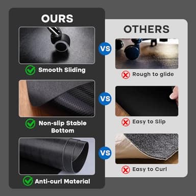 Office Chair Mat for Hardwood Floor: 63" x 51" Extra Large Black Office Chair Mats, Anti-Slip Rubber Floor Mat for Gaming Rolling Chair, Heavy Duty Sturdy Floor Protector Mat Under L Computer Desk - Image 3