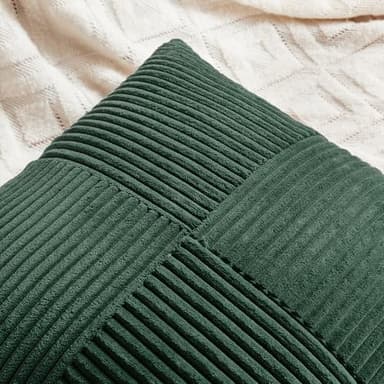 Fancy Homi Set of 2 Dark Green Decorative Throw Pillow Covers 20x20 Inch for Living Room Couch Bed, Boho Farmhouse Forest Green Home Decor, Soft Corss Corduroy Patchwork Textured Cushion Case - Image 4