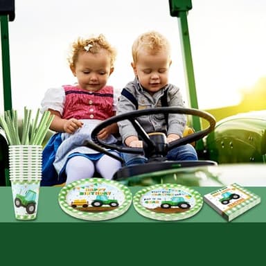 Tractor Party Supplies Decorations, Disposable Kids Birthday Paper Plates and Napkins Set with Cups and Straws for 24 Guests, 120 Pcs Party Dessert Dinnerware - Image 5