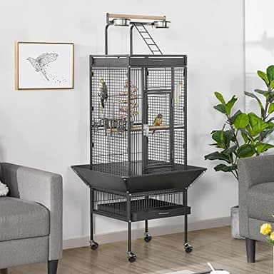 Yaheetech 61-inch Playtop Wrought Iron Large Parrot Bird Cages with Rolling Stand for Cockatiels Amazon Parrot Quaker Conure Parakeet Lovebird Finch Canary Small Medium Parrot Cage Birdcage, Black - Image 2