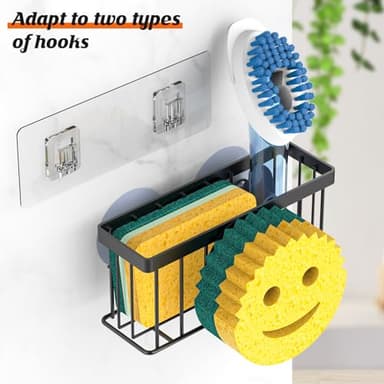 MURLONG Sponge Holder Smiley Face, Sink Caddy for kitchen Sink, Kitchen Organizer Sponge Holder with 2 PCS Suction Cups/1 PCS Adhesive Strips, Designed for Sponge, Soap, Dish brush, Scrubber-Black - Image 3