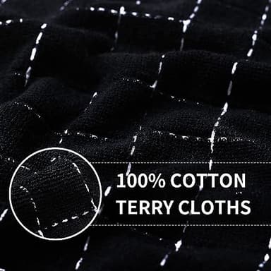 Homaxy 100% Cotton Terry Kitchen Towels(Black, 13 x 28 inches), Checkered Designed, Soft and Super Absorbent Dish Towels, 6 Pack - Image 2