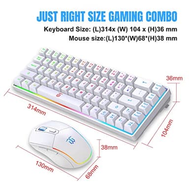 Snpurdiri 60% Wireless Gaming Keyboard and Mouse Combo,LED Backlit Rechargeable 2000mAh Battery,Mini Mechanical Feel Anti-ghosting Keyboard +Popular RGB Gaming Mice for PC Gamer (White) - Image 6