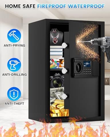 3.5 Cuft Fireproof Safe Box, Home Safes Water and Fireproof, Digital Security Document Safe With LCD Programmable Keypad, Backup Keys, Smart Alert, Large Combination Safety Box For Money Jewelry - Image 2