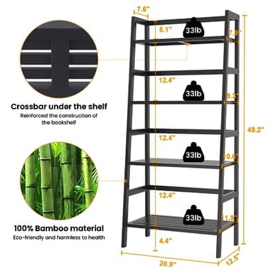 Homykic Bamboo Bookshelf 4-Tier Ladder Shelf, 49.2” Freestanding Open Bookcase Book Shelf Bathroom Storage Shelf Unit Plant Stand for Small Space, Living Room, Bedroom, Home Office, Black - Image 3