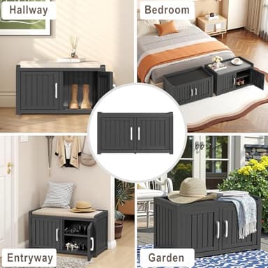 ROJIK Shoe Cabinet Waterproof UV-Resistant,Storage Bench Indoor Outdoor with Adjustable Shelves,for Entryway Bedroom,Hallway,Living Room(Double Door,Black) - Image 6