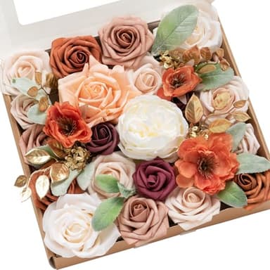 Ling's Moment Terracotta Artificial Flowers Greenery Grand Box Set, Burnt Orange & Pink Fake Flower for DIY Wedding Bridal Bouquet, Centerpieces Decor, Floral Arrangement Decor, etc. - Image 1