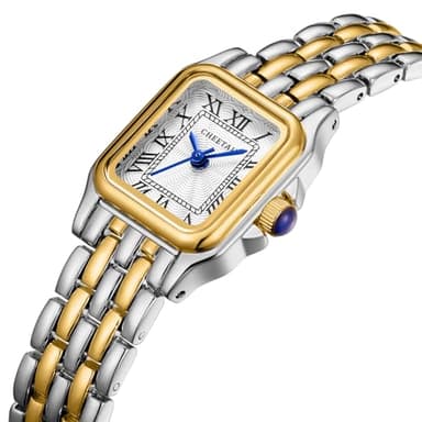 CHEETAH Watches for Women with Small Two-Tone Vintage Bracelet, Rectangular Case Roman Dial - Image 2