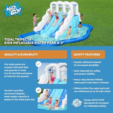 Bestway H2OGO! Tidal Trifecta Kids Inflatable Water Park | Inflatable Triple Slide and Splash Pool | Great for Kids Ages 5 and Up - Image 3