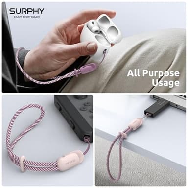 SURPHY 2 Pack Phone Lanyard for Cellphone Case, Phone Wrist Strap for Case, Cellphone Strap with 2-Color Braided, Charm Wrist Lanyard for Women, Cellphone Wrist Lanyard for Women, Pink & Lilac Purple - Image 7