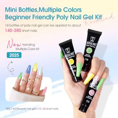 ROSALIND Poly Nail Gel Colors Kit -14 Colors +72 Nail Art Accessories kit Poly Nails Gel Kit Starter Kit with Mini UV Lamp Slip Solution Poly Nail Art Tools for Beginners with Everything - Image 3
