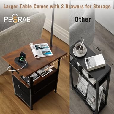 PESRAE Floor Lamp with Table & 2 Drawers, End Table with 3 Color Temperature Reading Light, Side Table Lamp with USB & Type C & AC Charging Port for Living Room, Bedroom - Image 6