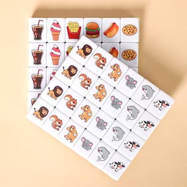 GRACIAS 2 Players Mahjong Block Set, Mahjong Tile Game with 50 Premium Pink Tiles(30mm) Animal and Food Pattern, Portable Mahjongg Set with A Carry Bag - Image 4
