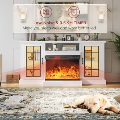 oneinmil 59'' Fireplace TV Stand, 3 Sided Glass Media Entertainment Center Console Table for TVs up to 65'' with Glass Door Adjustable Flame LED Color for Living Room, Set of TV Table, White - Image 9