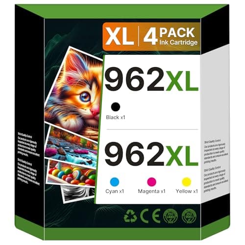 CATJOY 962XL Ink Cartridges Combo Pack Replacement for HP 962XL Ink for HP Ink 962XL Black and 962 Color Combo Pack for HP OfficeJet Pro 9010 9012 9015 9018 9020 9025 Printer(1BK/1C/1M/1Y, 4 Pack) - Image 1