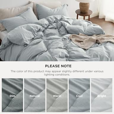 Bedsure 100% Washed Cotton Duvet Cover Queen Size - Pastel Blue Minimalist Cotton Duvet Cover Linen Like for All Seasons - GentleSoft™ Plain Simple Bedding (Pastel Blue, Queen, 90"x90") - Image 5
