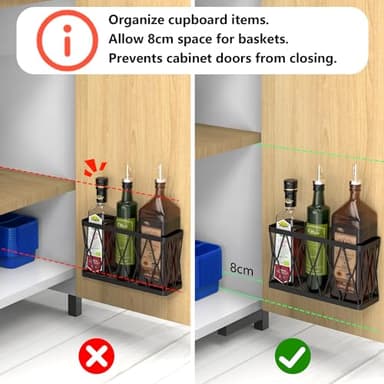 YIGII 3 Pack Adhesive Cabinet Organizer - Wall Mounted Pantry Door Organizer Bin Holder for Tupperware Lid Kitchen Wall Under Sink Basket Slim Space Black Stainless Steel - Image 2