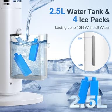 Windowless Portable Air Conditioners, 37’’ Evaporative Air Cooler w/Remote, 2.5L Water Tank & 4 Ice Packs, 12H Timer Auto-off, 70° Oscillating, Quiet Cooling Tower Fan For Bedroom Living Room Office - Image 5
