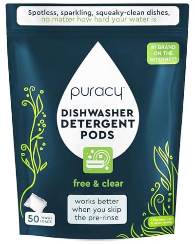 Puracy Dishwasher Pods, Natural Dishwasher Detergent, Free & Clear Dish tabs - Enzyme-Powered, Spot & Residue Free - TikTok Trend Items, Must Haves from TikTok Made Me Buy It (Free & Clear, 50 Count) - Image 1