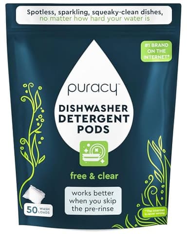 Puracy Dishwasher Pods, Natural Dishwasher Detergent, Free & Clear Dish tabs - Enzyme-Powered, Spot & Residue Free - TikTok Trend Items, Must Haves from TikTok Made Me Buy It (Free & Clear, 50 Count) - Image 1