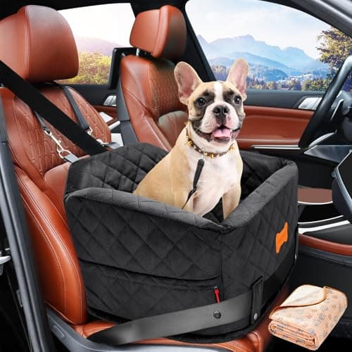 koneboss Detachable Washable Dog Booster Car Seat for Small Dogs Under 25 lbs with Memory Foam, Seat Belt, Storage Pocket, and Blanket - Image 1