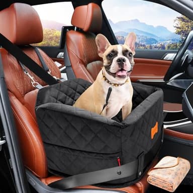 koneboss Detachable Washable Dog Booster Car Seat for Small Dogs Under 25 lbs with Memory Foam, Seat Belt, Storage Pocket, and Blanket - Image 1