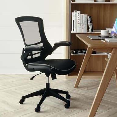 Flash Furniture Kelista Mid-Back Swivel Office Chair with Adjustable Seat Height, Ergonomic Mesh Desk Chair with LeatherSoft Seat, Black - Image 2