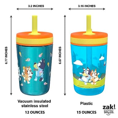 Zak Designs Bluey Kelso Tumbler Set, Leak-Proof Screw-On Lid with Straw, Bundle for Kids Includes Plastic and Stainless Steel Cups with Bonus Sipper, 3pc Set - Image 8